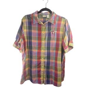 L L Bean Women's Plaid Button Down Shirt Short Sleeve Casual Outdoor Size L